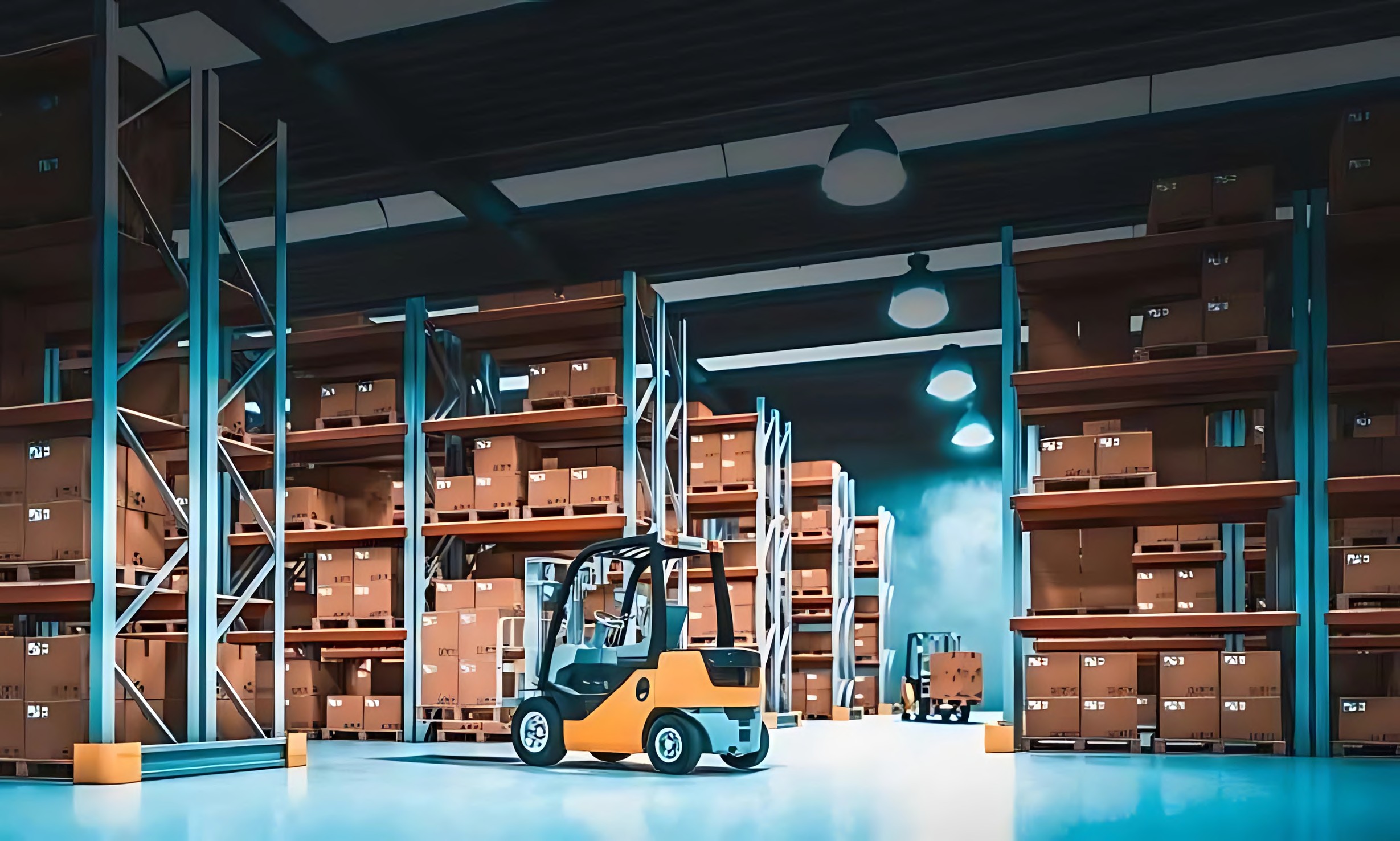 Industrial warehouse with stocked shelving